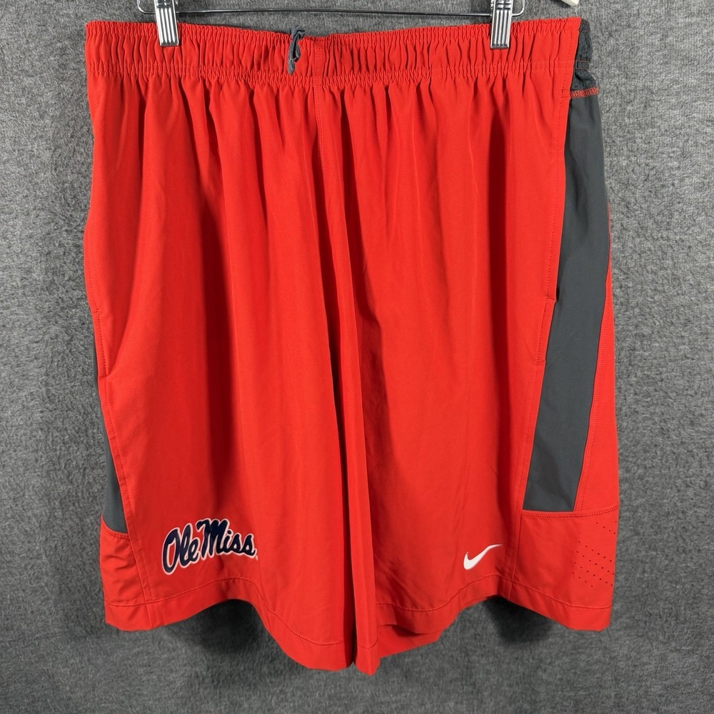 Nike Shorts Mens SZ 2XL OLE MISS Rebels  Red Fly Vent Elastic Waist Drawstring